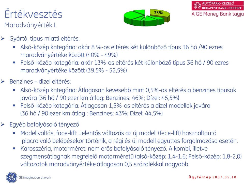 különböző típus 36 hó / 90 ezres maradványértéke között (39,5% - 52,5%) Benzines dízel eltérés: Alsó-közép kategória: Átlagosan kevesebb mint 0,5%-os eltérés a benzines típusok javára (36 hó / 90