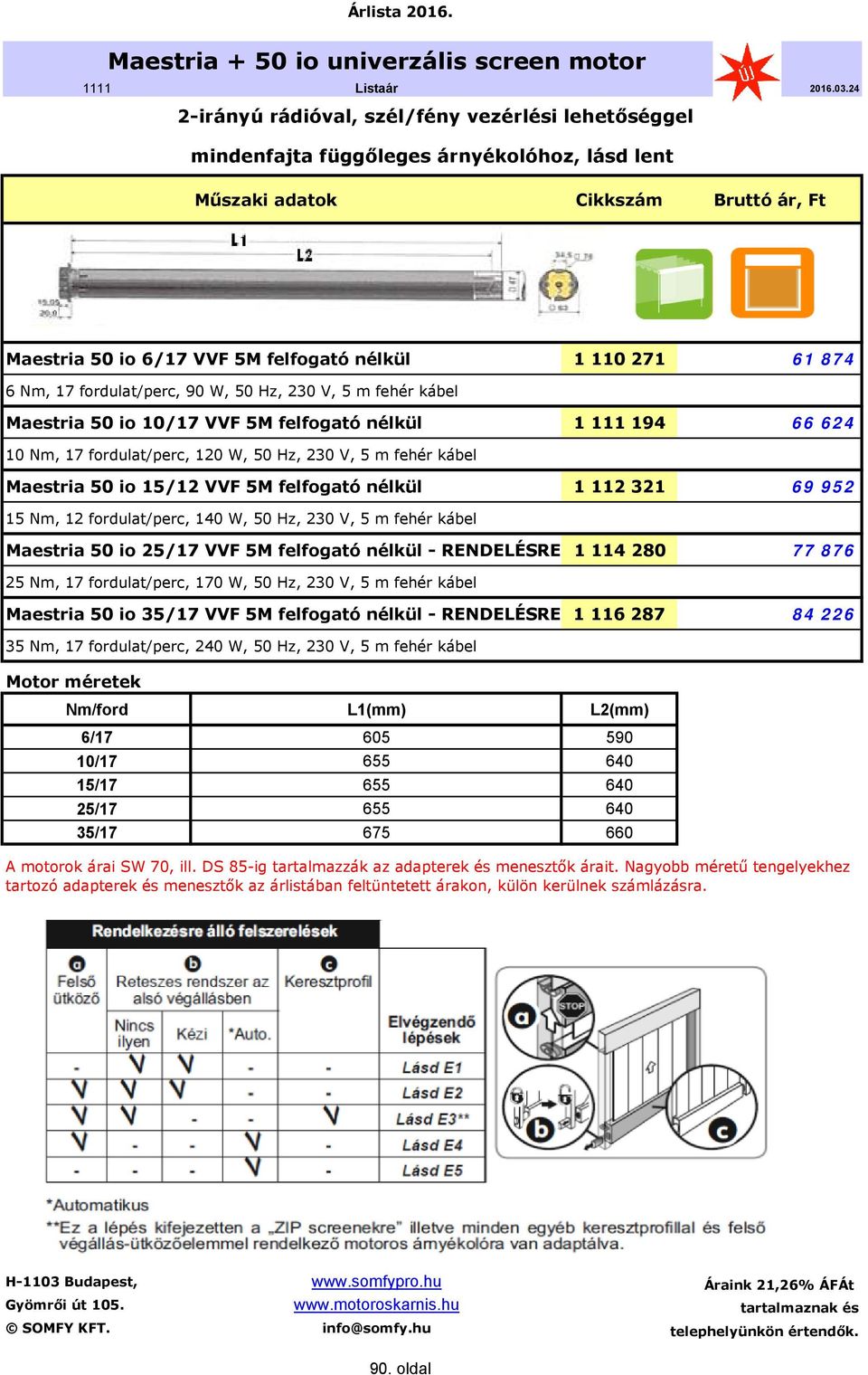 Hz, 230 V, 5 m fehér kábel Maestria 50 io 15/12 VVF 5M felfogató nélkül 1 112 321 69 952 15 Nm, 12 fordulat/perc, 140 W, 50 Hz, 230 V, 5 m fehér kábel Maestria 50 io 25/17 VVF 5M felfogató nélkül -