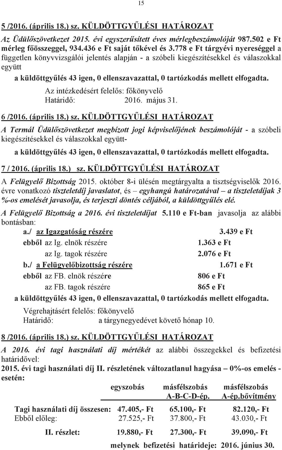 elfogadta. Az intézkedésért felelős: főkönyvelő Határidő: 2016. május 31. 6 /2016. (április 18.) sz.