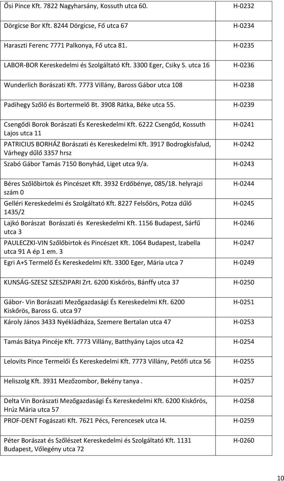 H-0239 Csengődi Borok Borászati És Kereskedelmi Kft. 6222 Csengőd, Kossuth Lajos utca 11 PATRICIUS BORHÁZ Borászati és Kereskedelmi Kft.