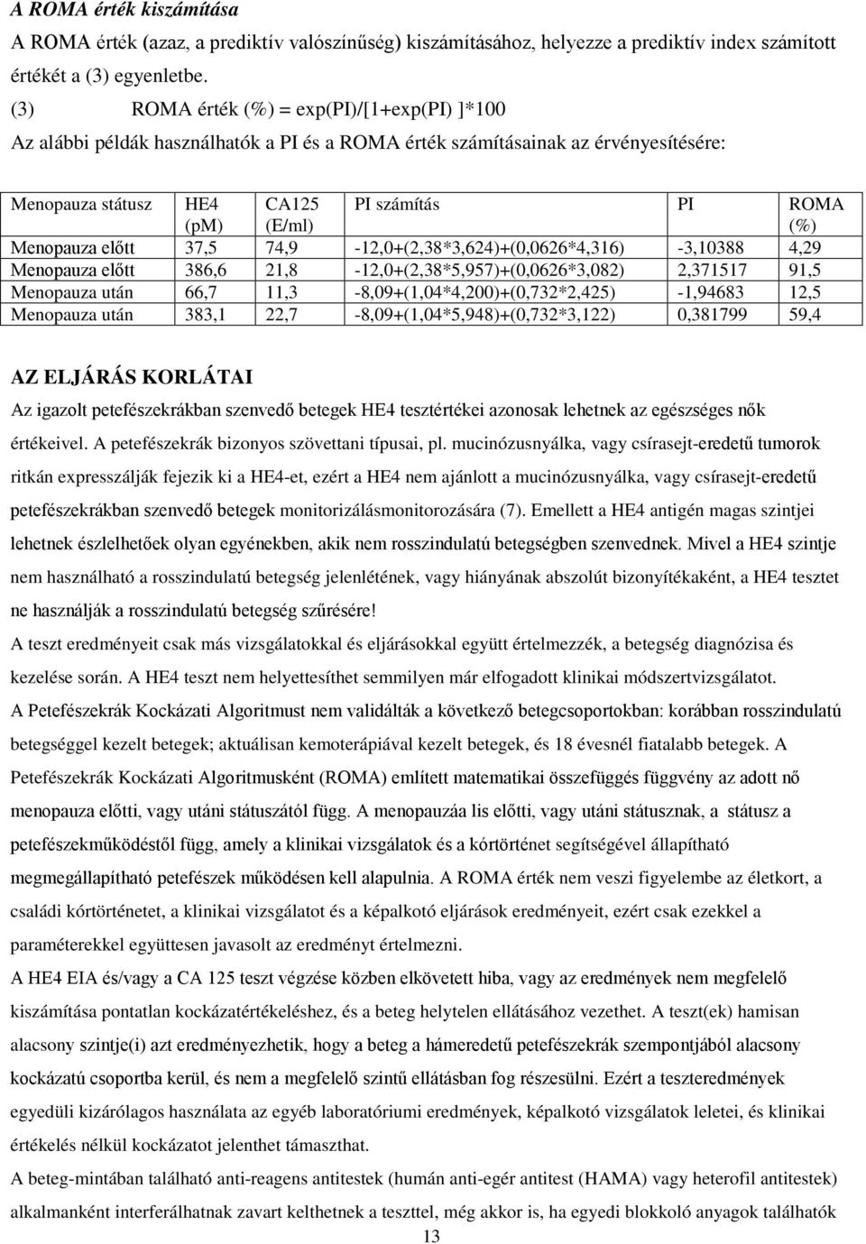 Menopauza előtt 37,5 74,9-12,0+(2,38*3,624)+(0,0626*4,316) -3,10388 4,29 Menopauza előtt 386,6 21,8-12,0+(2,38*5,957)+(0,0626*3,082) 2,371517 91,5 Menopauza után 66,7