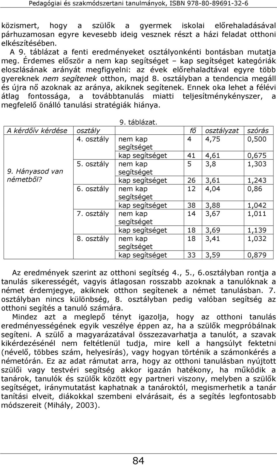 Érdemes először a nem kap kap kategóriák eloszlásának arányát megfigyelni: az évek előrehaladtával egyre több gyereknek nem segítenek otthon, majd 8.