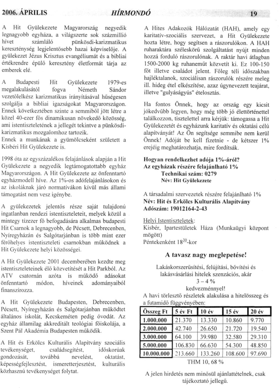 A Budapesti Hit Gyülekezete 1979-es megalakulásától fogva Németh Sándor vezetőlelkész karizmatikus irányításával hűségesen szolgálja a bibliai igazságokat Magyarországon.