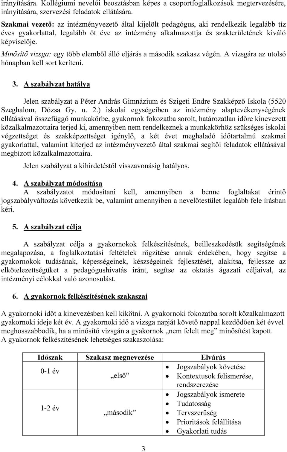 Minősítő vizsga: egy több elemből álló eljárás a második szakasz végén. A vizsgára az utolsó hónapban kell sort keríteni. 3.