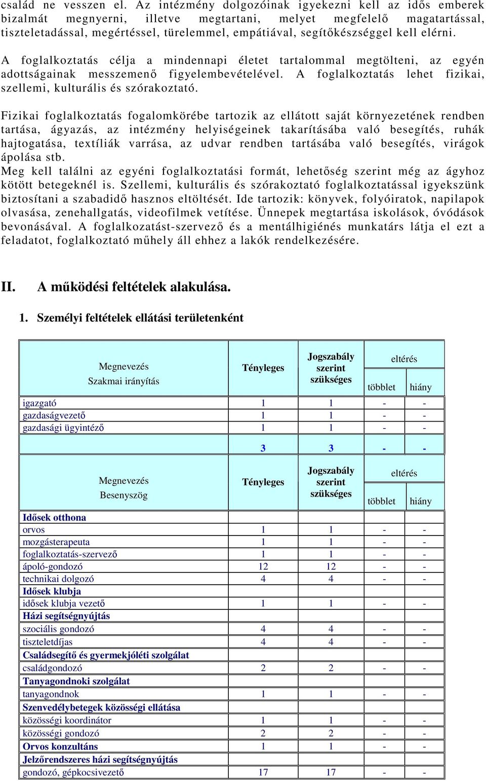 kell elérni. A foglalkoztatás célja a mindennapi életet tartalommal megtölteni, az egyén adottságainak messzemenı figyelembevételével.