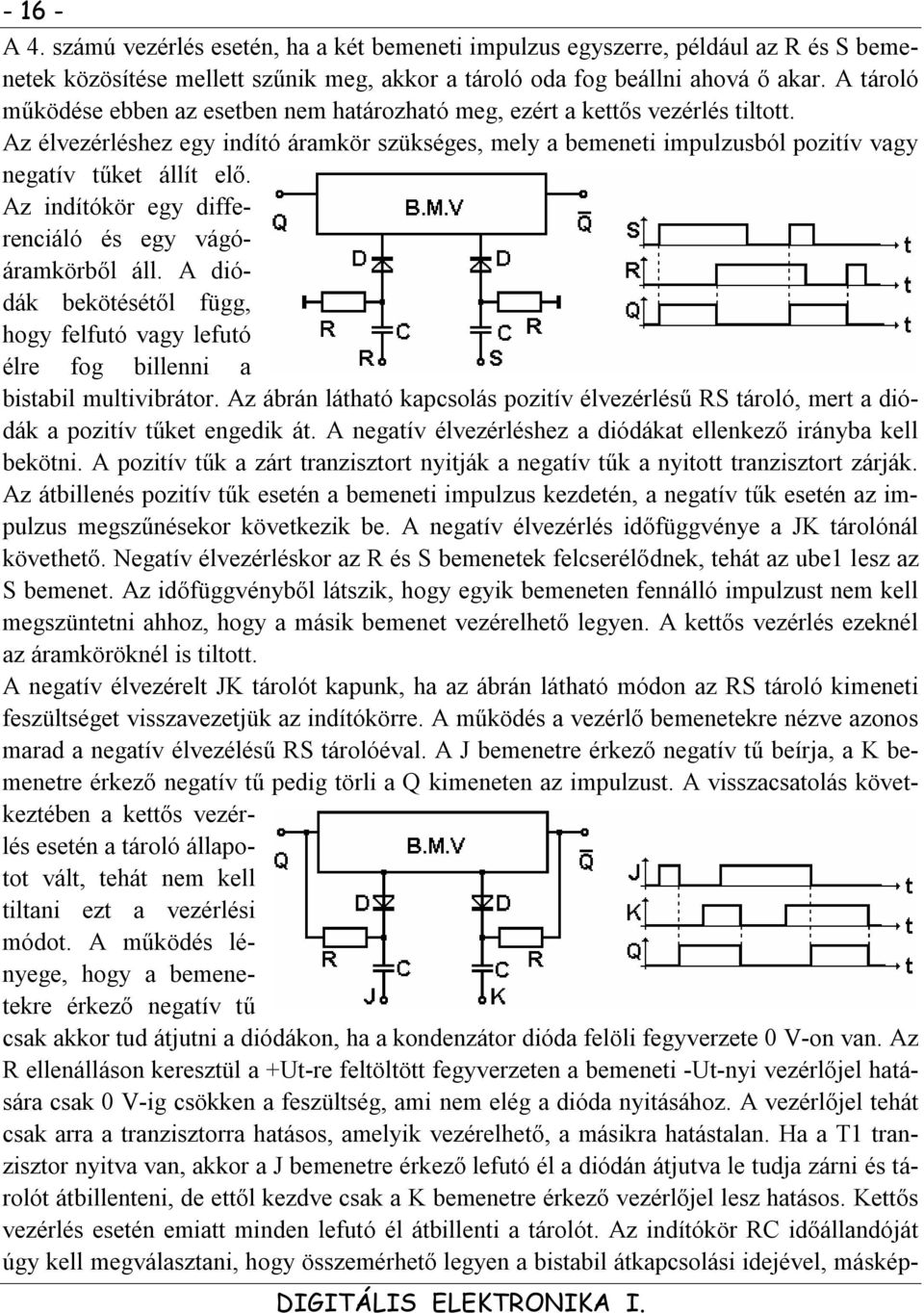 Az élvezérléshez egy indító áramkör szükséges, mely a bemeneti impulzusból pozitív vagy negatív tűket állít elő. Az indítókör egy differenciáló és egy vágóáramkörből áll.