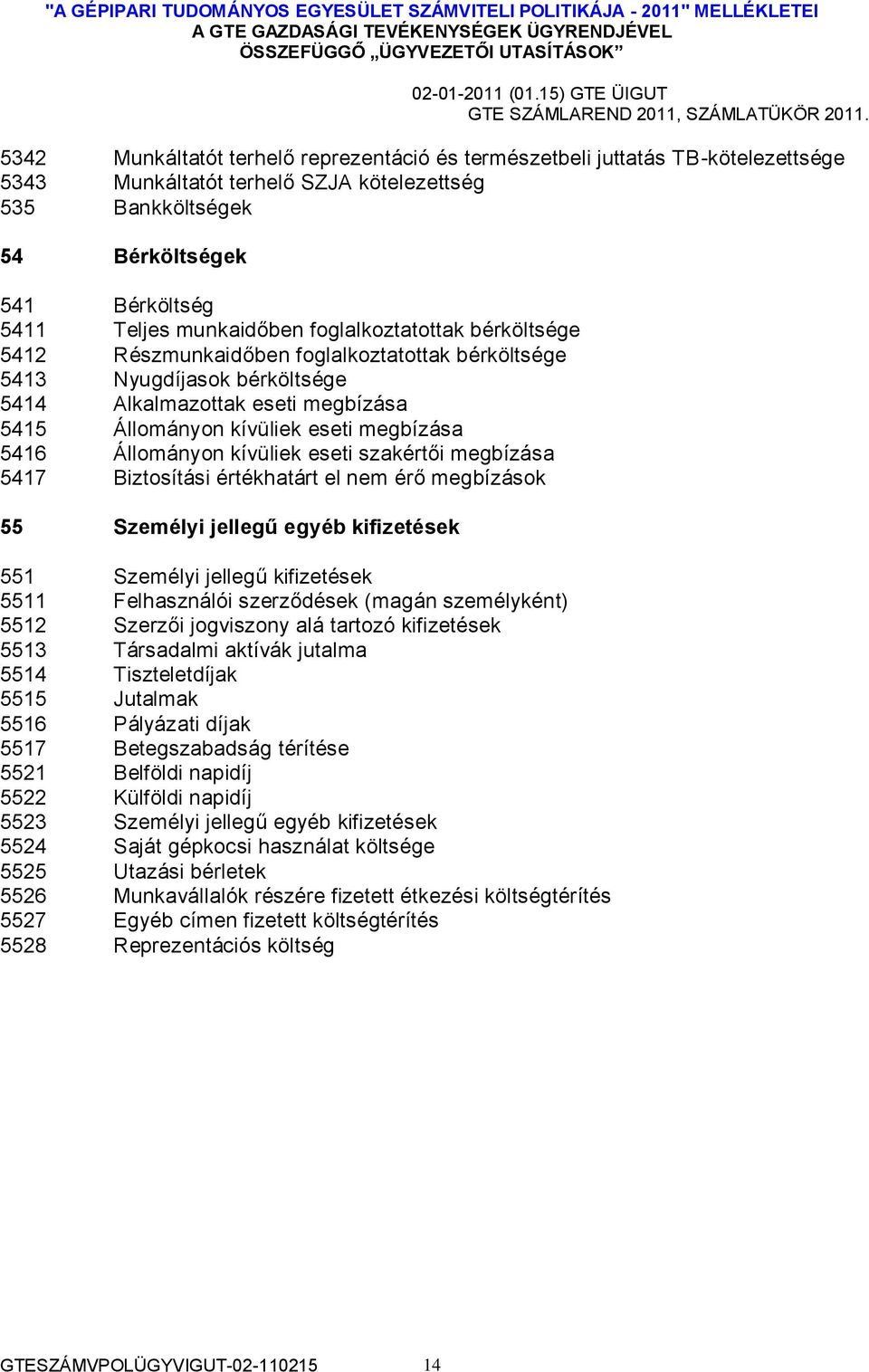 Állományon kívüliek eseti szakértői megbízása 5417 Biztosítási értékhatárt el nem érő megbízások 55 Személyi jellegű egyéb kifizetések 551 Személyi jellegű kifizetések 5511 Felhasználói szerződések