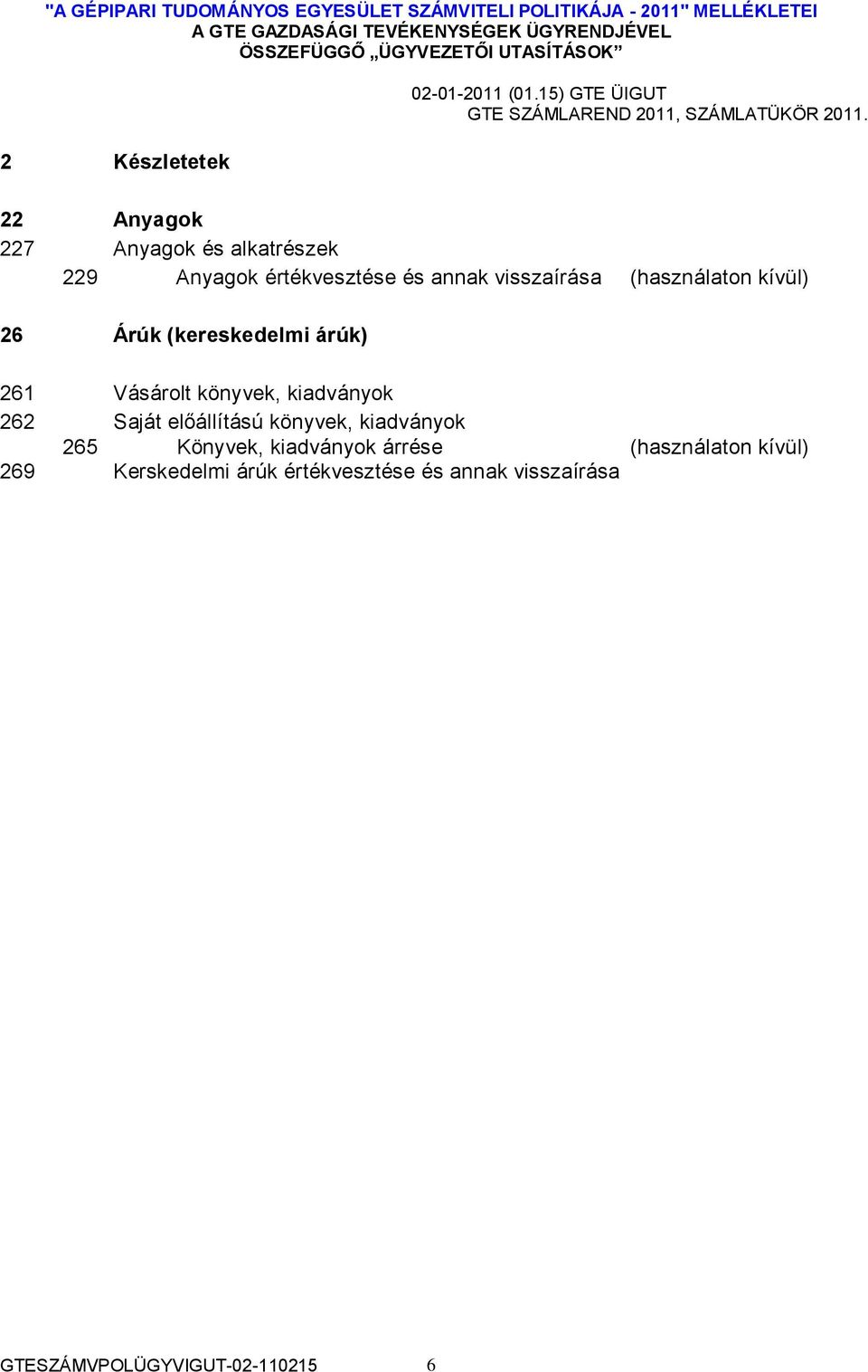 kiadványok 262 Saját előállítású könyvek, kiadványok 265 Könyvek, kiadványok