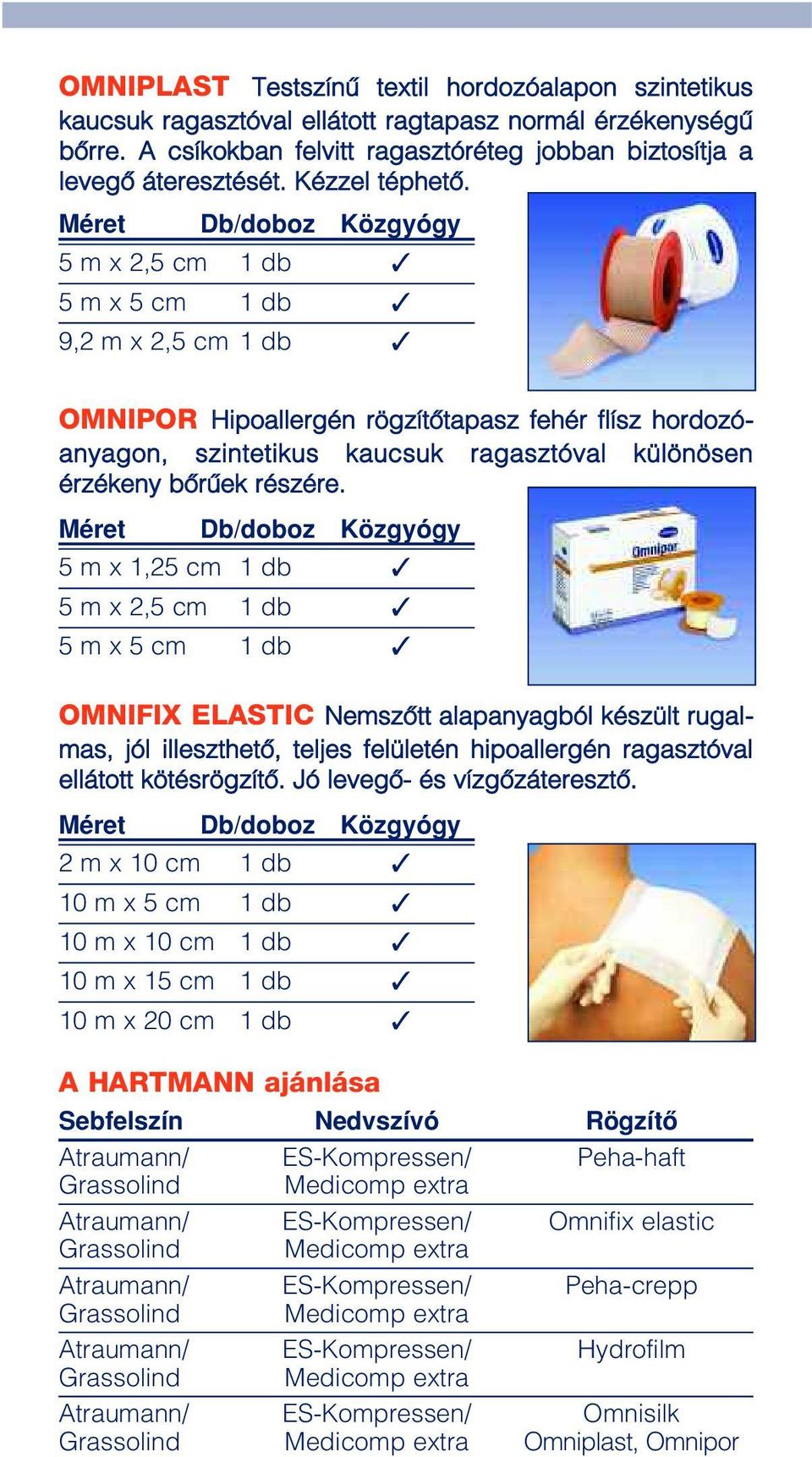 5 m x 1,25 cm 1 db 5 m x 2,5 cm 1 db 5 m x 5 cm 1 db OMNIFIX ELASTIC Nemszôtt alapanyagból készült rugalmas, jól illeszthetô, teljes felületén hipoallergén ragasztóval ellátott kötésrögzítô.