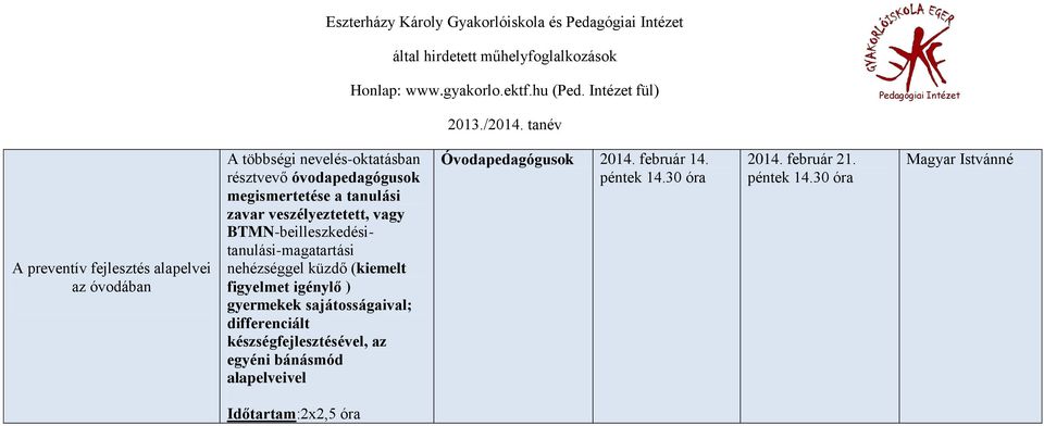 (kiemelt figyelmet igénylő ) gyermekek sajátosságaival; differenciált készségfejlesztésével, az egyéni bánásmód