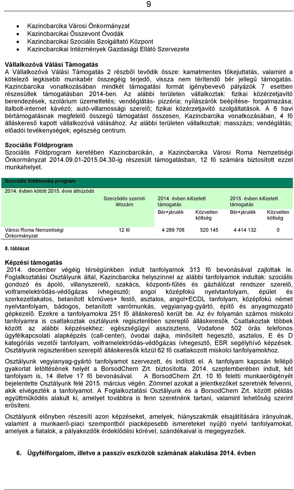 Kazincbarcika vonatkozásában mindkét támogatási formát igénybevevő pályázók 7 esetben részesültek támogatásban 2014-ben.