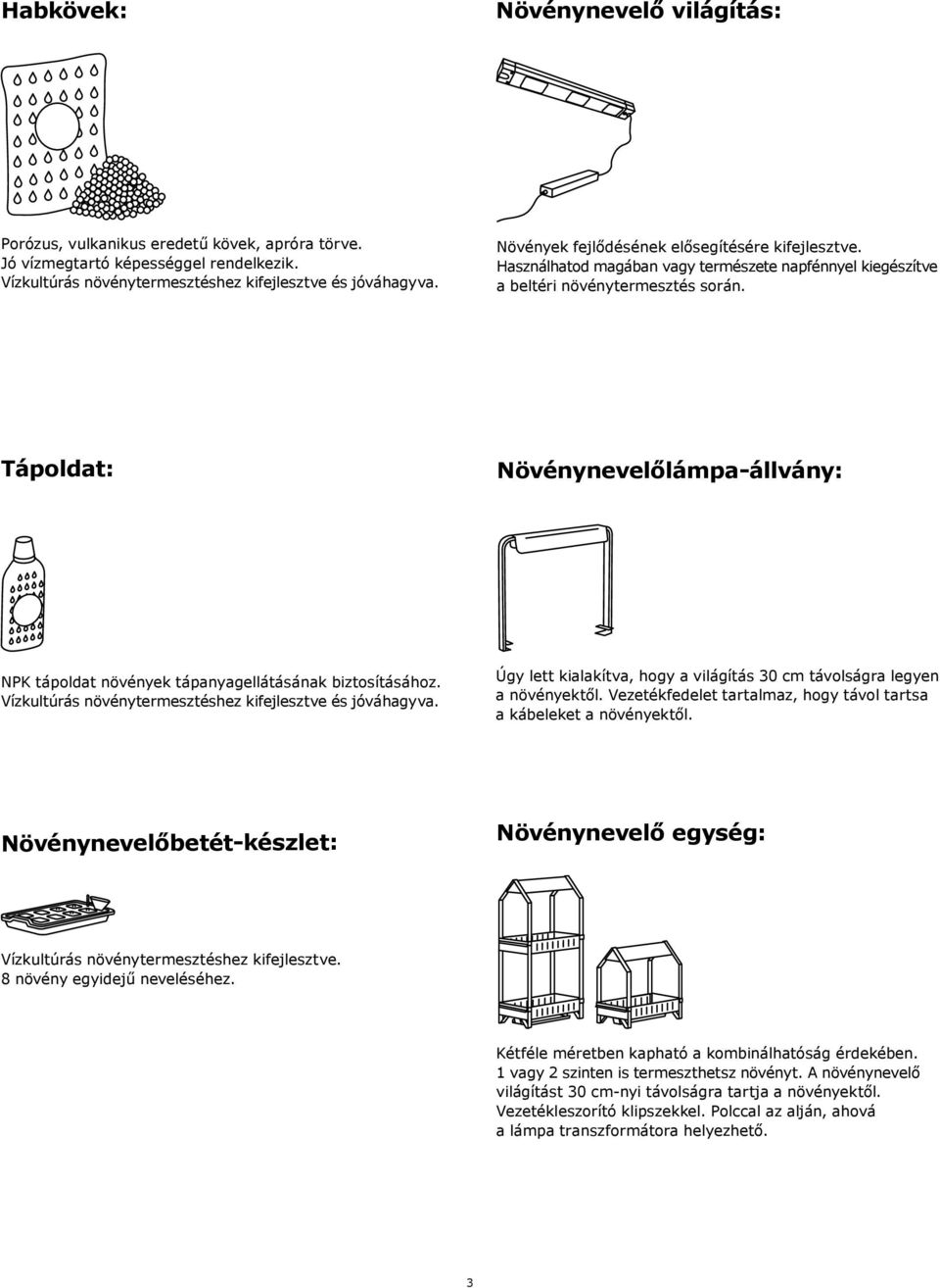 Tápoldat: Növénynevelőlámpa-állvány: NPK tápoldat növények tápanyagellátásának biztosításához. Vízkultúrás növénytermesztéshez kifejlesztve és jóváhagyva.