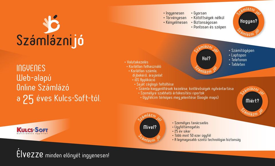 megrendelés (készletmozgás nélküli értékesítési bizonylatok) Számla sztornózási lehetőség Fordított adózású számlák Számlák/Bizonylatok távnyomtatása Távszámlák nyomtatási dátumának követése Számlák,