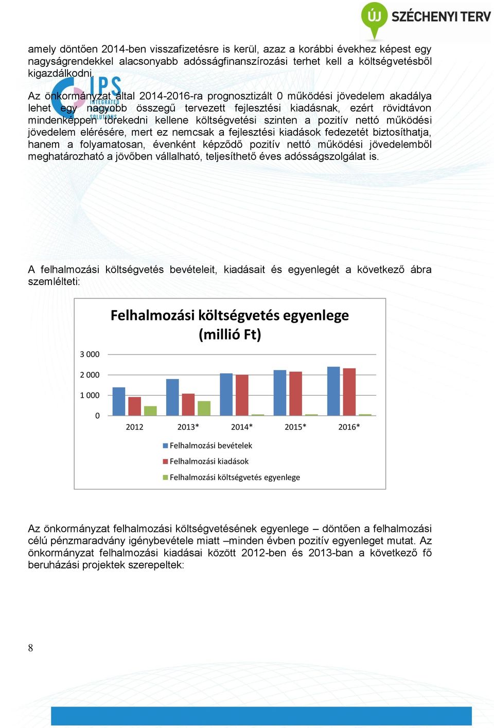 költségvetési szinten a pozitív nettó működési jövedelem elérésére, mert ez nemcsak a fejlesztési kiadások fedezetét biztosíthatja, hanem a folyamatosan, évenként képződő pozitív nettó működési