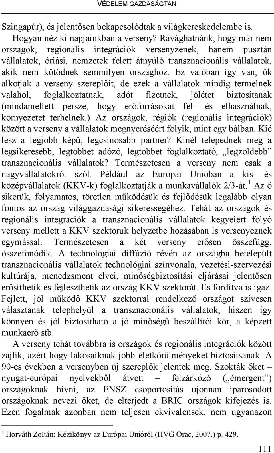 Ez valóban így van, ık alkotják a verseny szereplıit, de ezek a vállalatok mindig termelnek valahol, foglalkoztatnak, adót fizetnek, jólétet biztosítanak (mindamellett persze, hogy erıforrásokat fel-