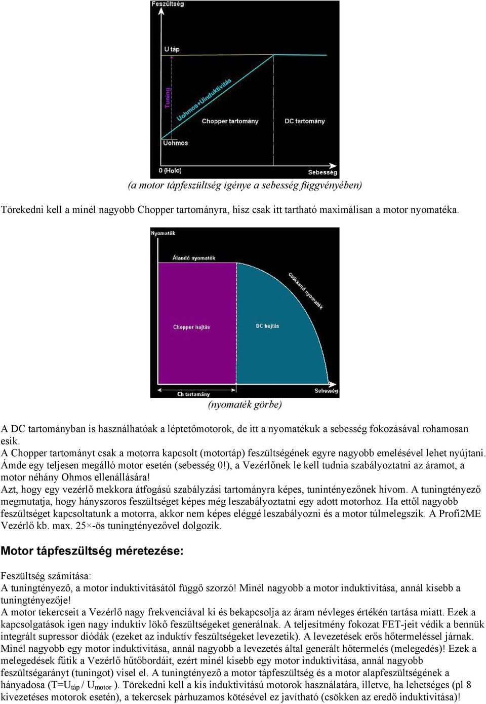 A Chopper tartományt csak a motorra kapcsolt (motortáp) feszültségének egyre nagyobb emelésével lehet nyújtani. Ámde egy teljesen megálló motor esetén (sebesség 0!