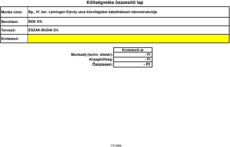 Leiningen Károly utca közvilágítási kábelhálózat