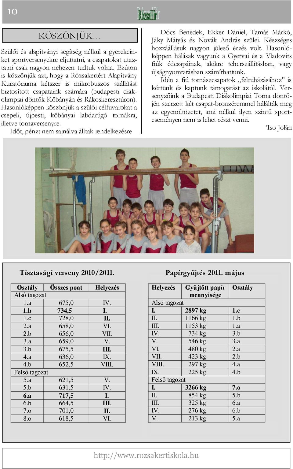 Hasonlóképpen köszönjük a szülői célfuvarokat a csepeli, újpesti, kőbányai labdarúgó tornákra, illetve tornaversenyre.