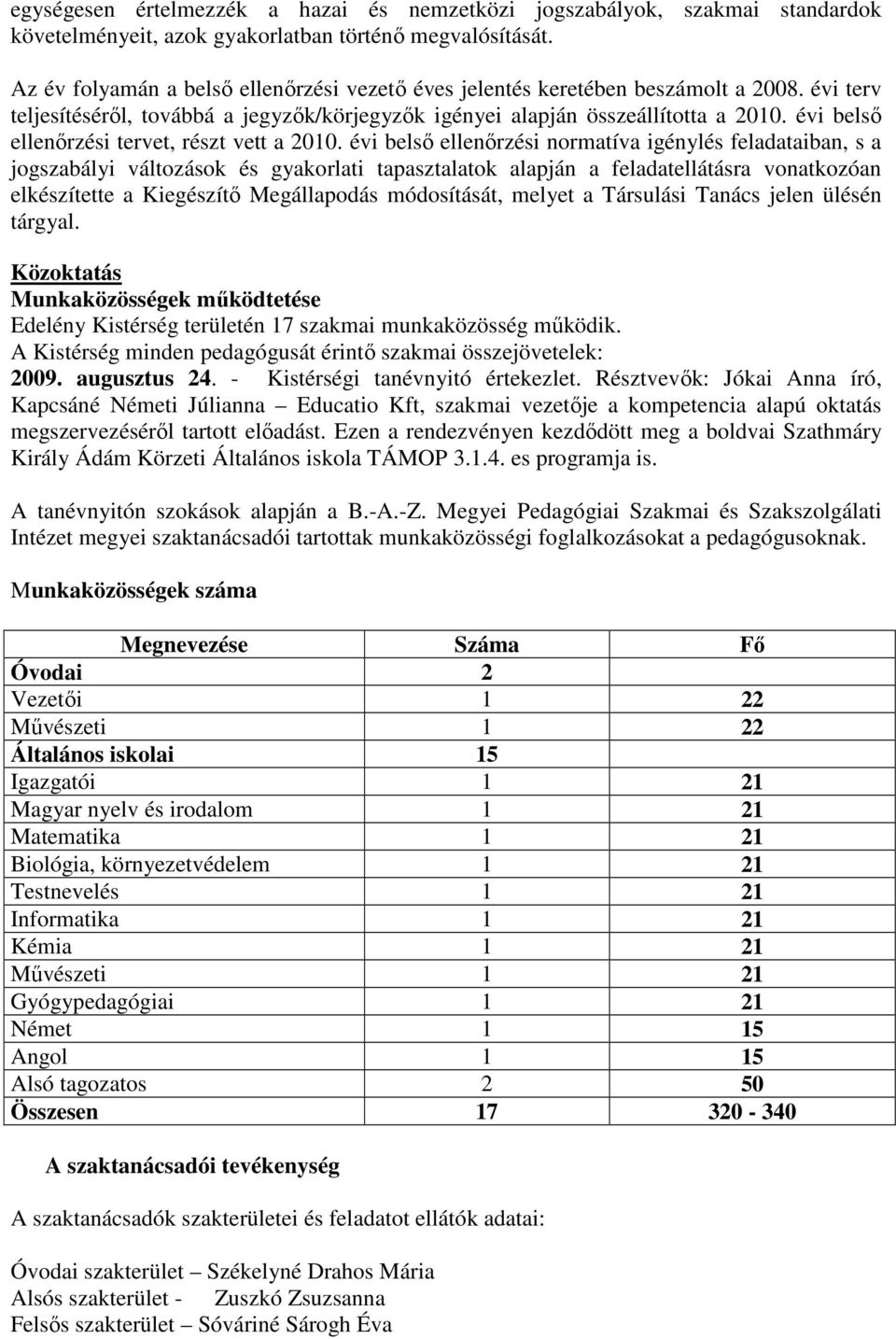 évi belső ellenőrzési tervet, részt vett a 2010.