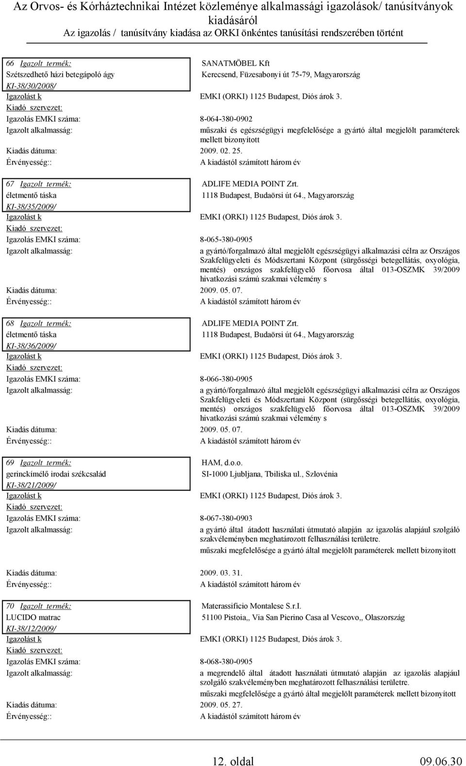 , Magyarország Igazolás EMKI száma: 8-065-380-0905 a gyártó/forgalmazó által megjelölt egészségügyi alkalmazási célra az Országos Szakfelügyeleti és Módszertani Központ (sürgősségi betegellátás,