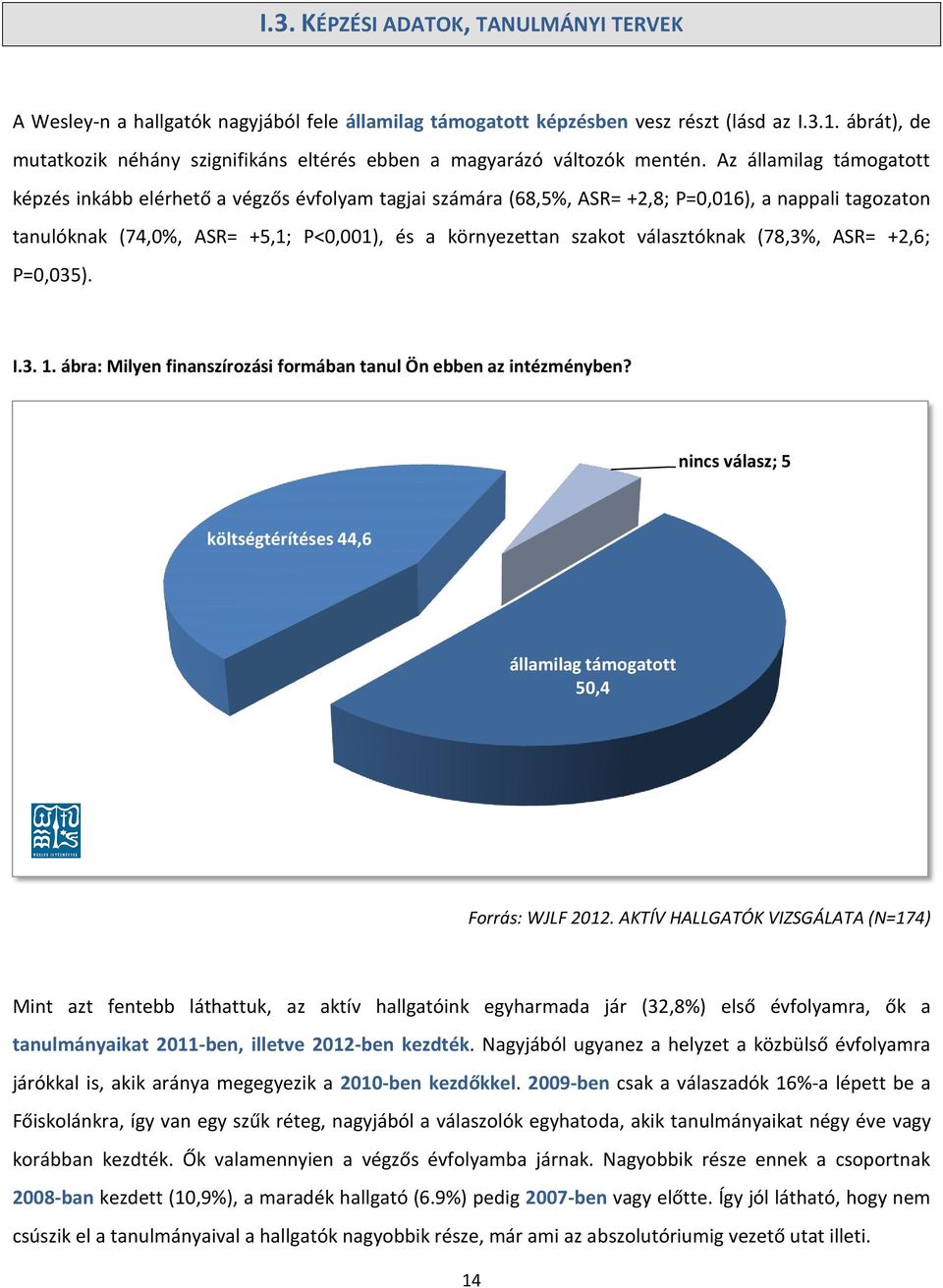 Az államilag támogatott képzés inkább elérhető a végzős évfolyam tagjai számára (68,5%, ASR= +2,8; P=0,016), a nappali tagozaton tanulóknak (74,0%, ASR= +5,1; P<0,001), és a környezettan szakot