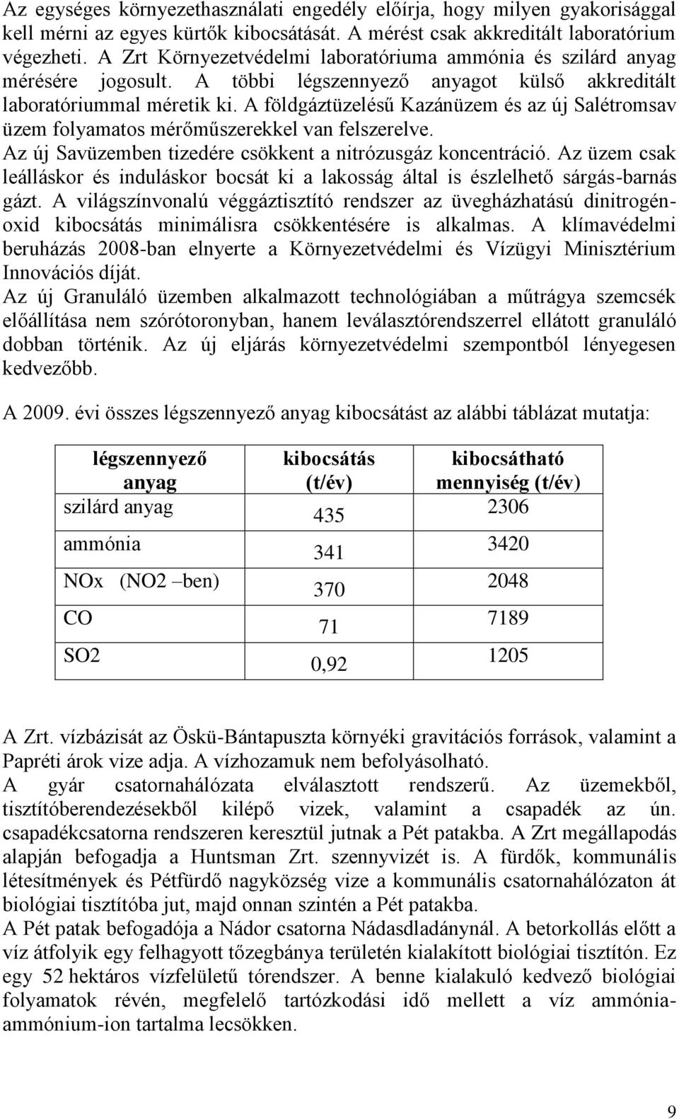 A földgáztüzelésű Kazánüzem és az új Salétromsav üzem folyamatos mérőműszerekkel van felszerelve. Az új Savüzemben tizedére csökkent a nitrózusgáz koncentráció.