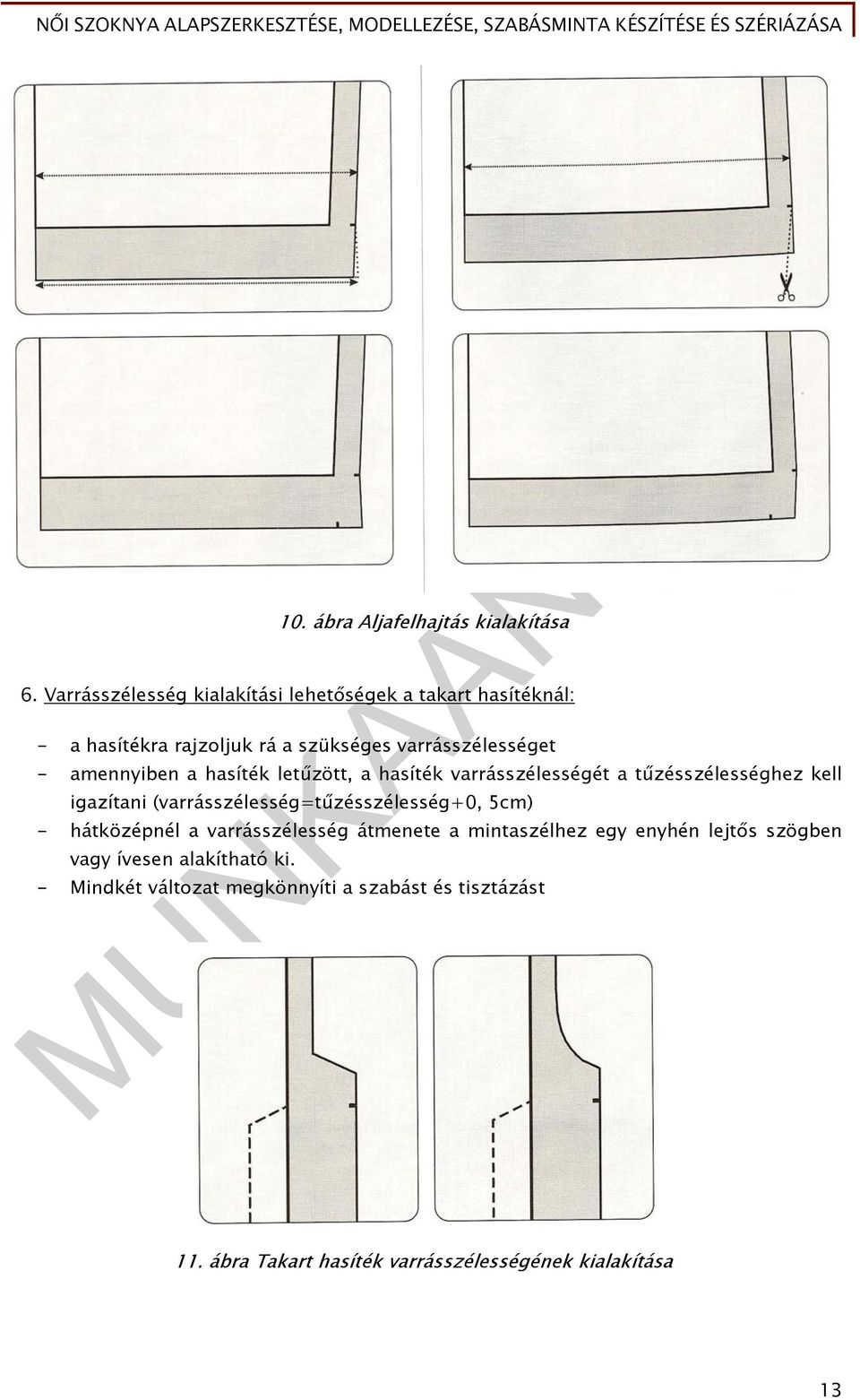 amennyiben a hasíték letűzött, a hasíték varrásszélességét a tűzésszélességhez kell igazítani (varrásszélesség=tűzésszélesség+0,