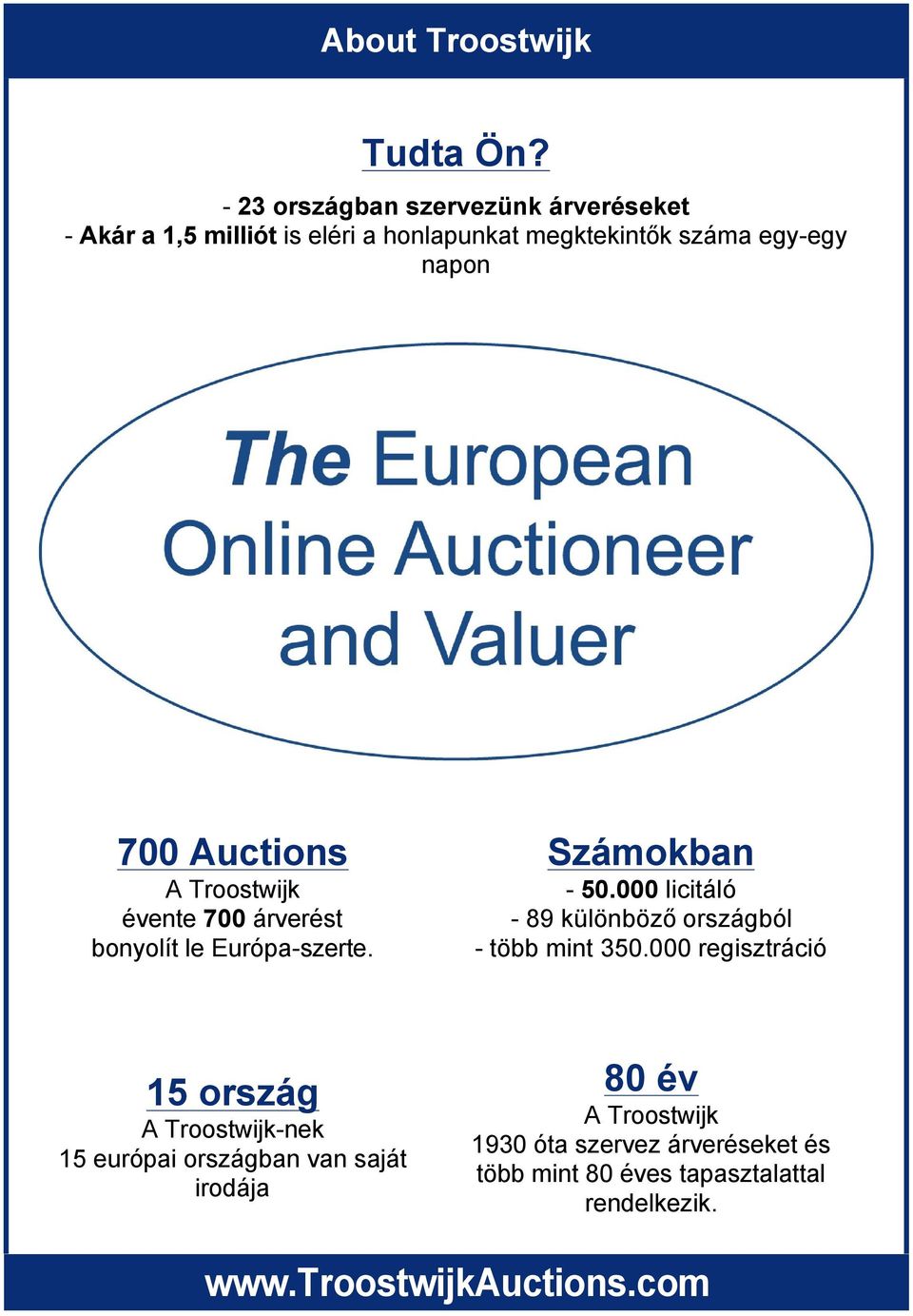 700 Auctions A Troostwijk évente 700 árverést bonyolít le Európa-szerte. Számokban - 50.
