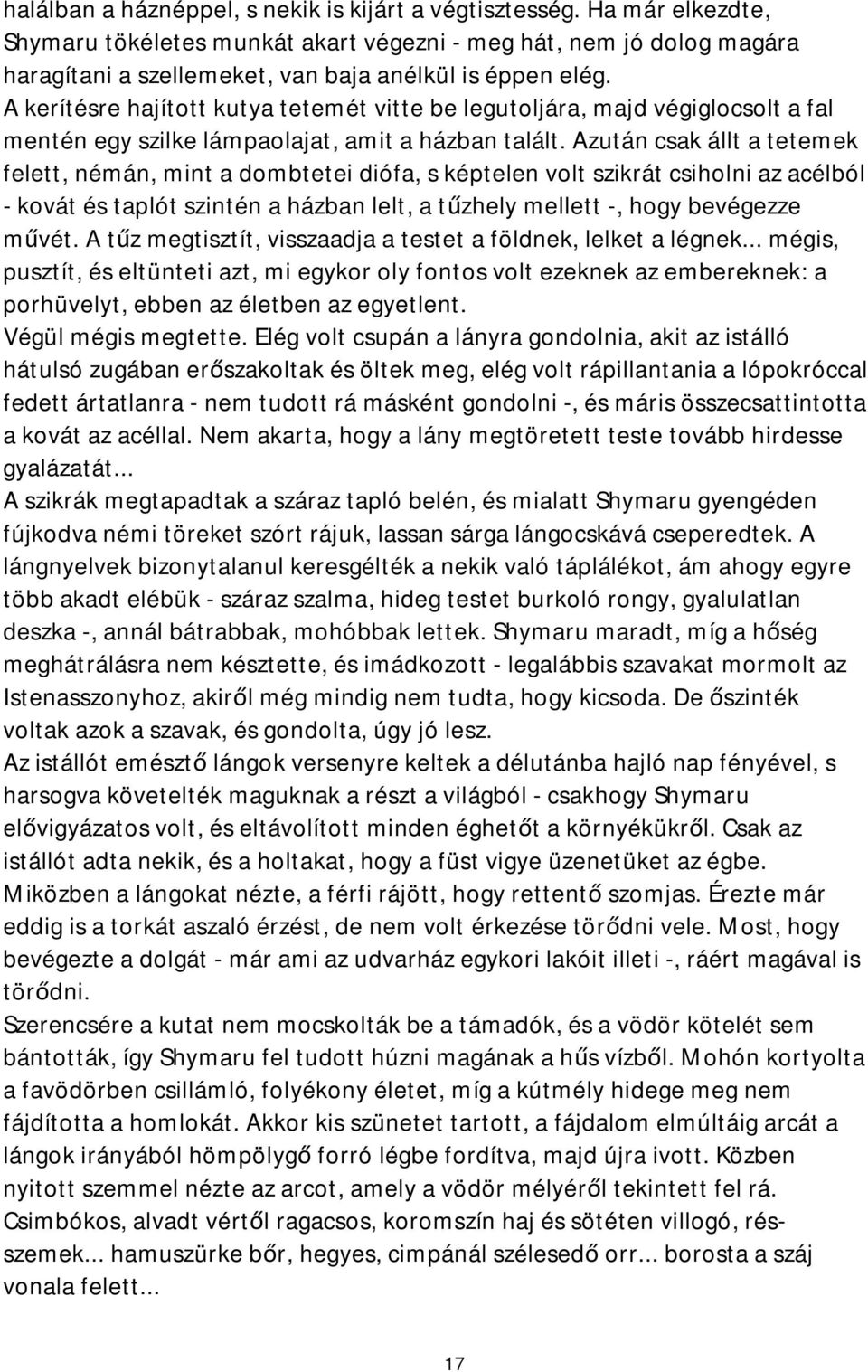 A kerítésre hajított kutya tetemét vitte be legutoljára, majd végiglocsolt a fal mentén egy szilke lámpaolajat, amit a házban talált.