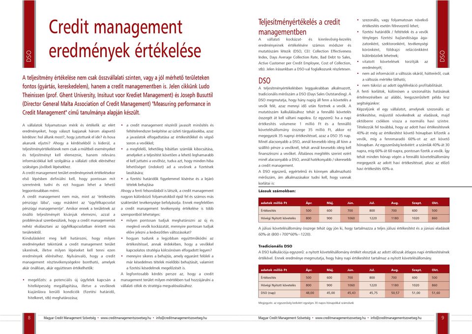 Ghent University, Insituut voor Krediet Management) és Joseph Busuttil (Director General Malta Association of Credit Management) "Measuring performance in Credit Management" címû tanulmánya alapján