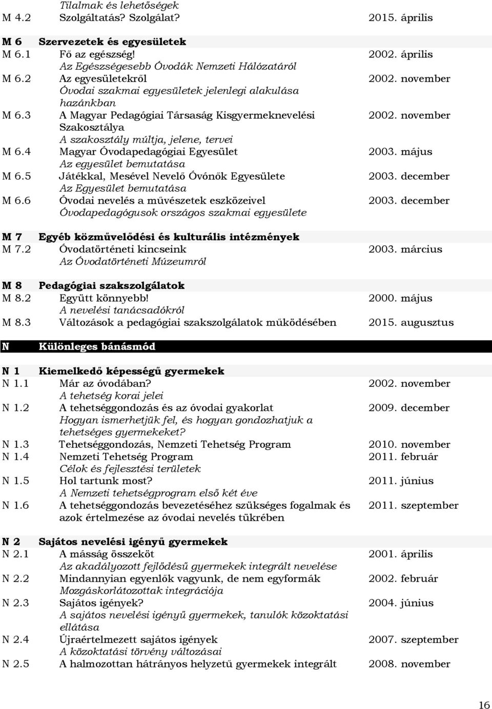 4 Magyar Óvodapedagógiai Egyesület Az egyesület bemutatása M 6.5 Játékkal, Mesével Nevelő Óvónők Egyesülete Az Egyesület bemutatása M 6.