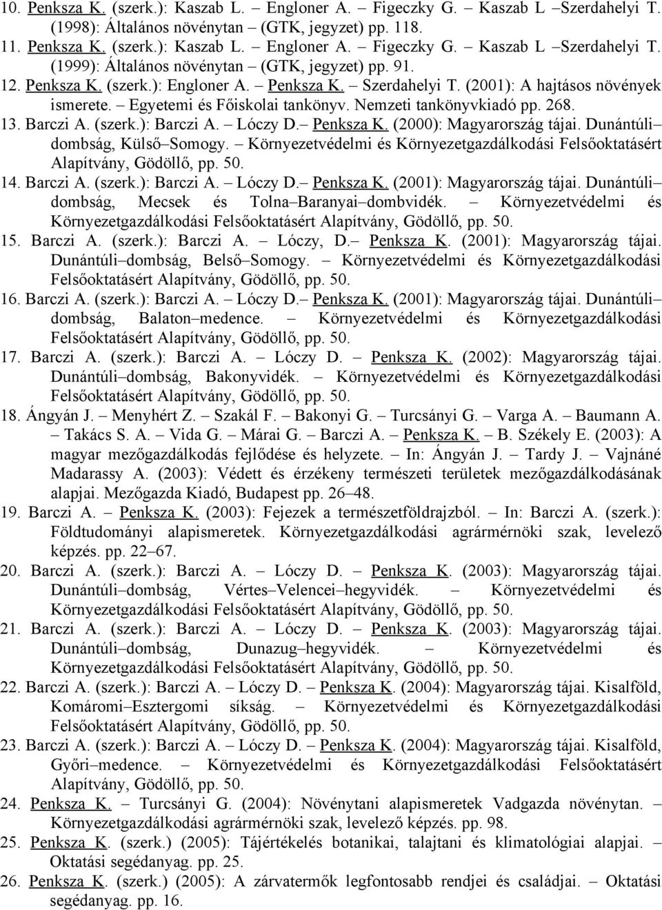 Lóczy D. Penksza K. (2000): Magyarország tájai. Dunántúli dombság, Külső Somogy. Környezetvédelmi és Környezetgazdálkodási Felsőoktatásért Alapítvány, Gödöllő, pp. 50. 14. Barczi A. (szerk.