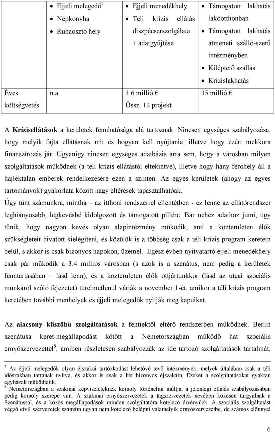 Nincsen egységes szabályozása, hogy melyik fajta ellátásnak mit és hogyan kell nyújtania, illetve hogy ezért mekkora finanszírozás jár.