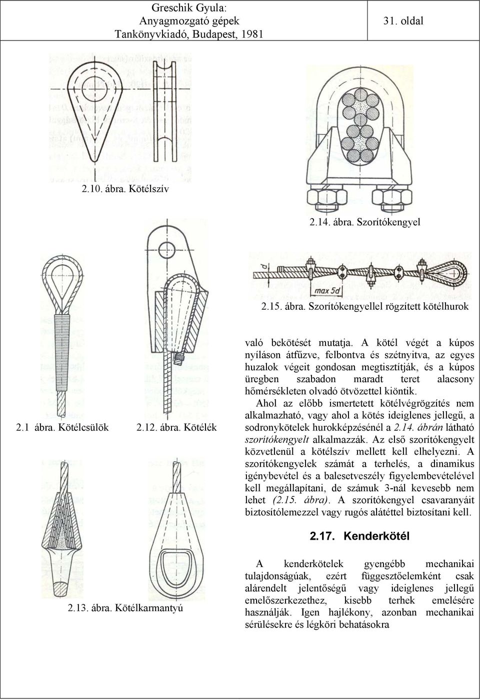 kiöntik. Ahol az előbb ismertetett kötélvégrögzítés nem alkalmazható, vagy ahol a kötés ideiglenes jellegű, a sodronykötelek hurokképzésénél a.1. ábrán látható szorítókengyelt alkalmazzák.