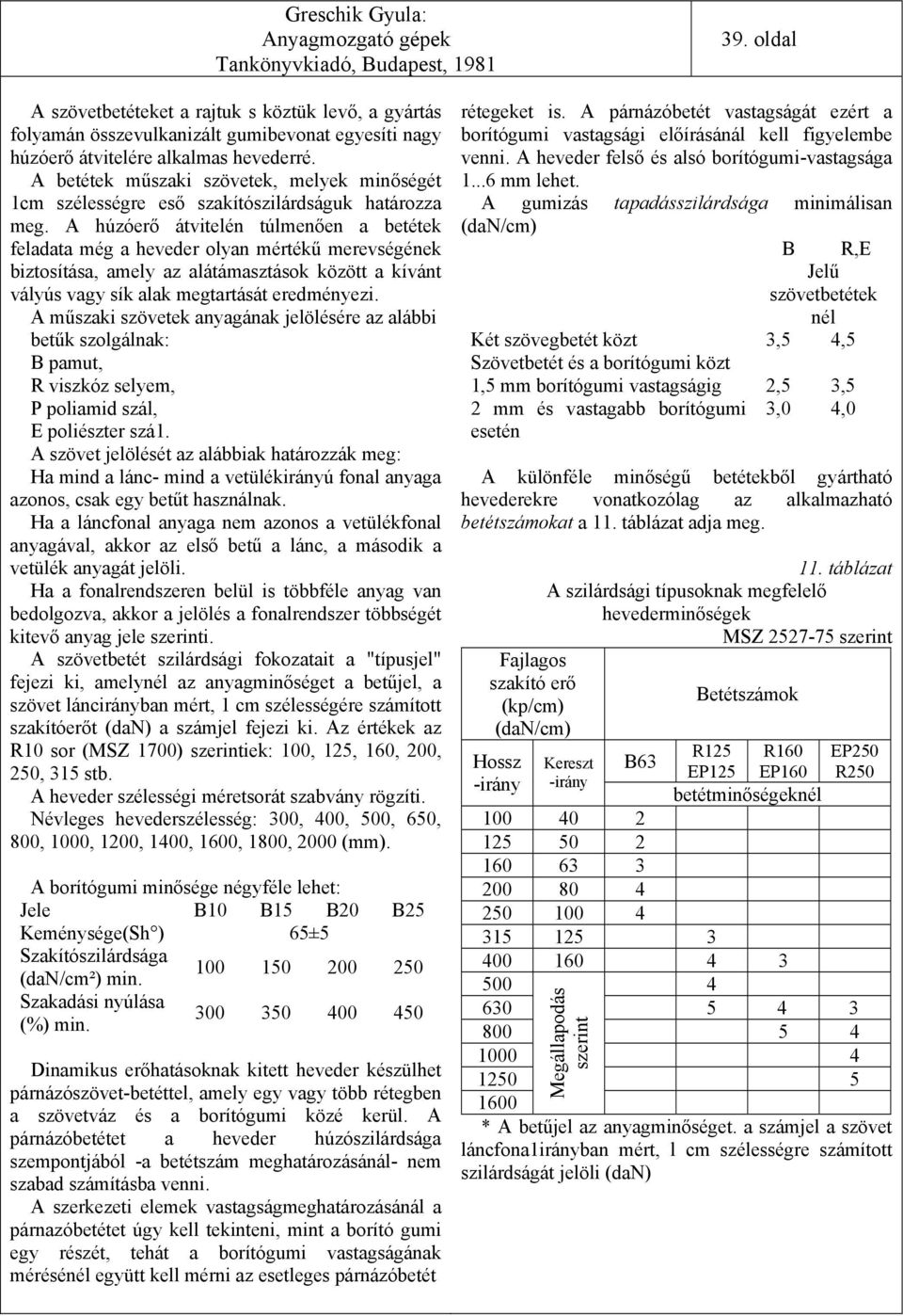 A húzóerő átvitelén túlmenően a betétek feladata még a heveder olyan mértékű merevségének biztosítása, amely az alátámasztások között a kívánt vályús vagy sík alak megtartását eredményezi.