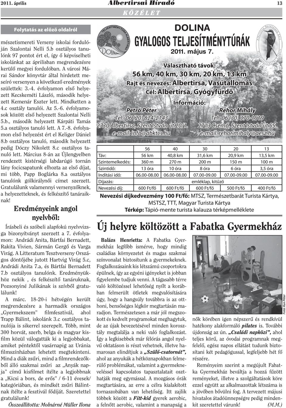 A városi Márai Sándor könyvtár által hirdetett meseíró versenyen a következő eredmények születtek: 3.-4. évfolyamon első helyezett Kecskeméti László, második helyezett Kemenár Eszter lett.