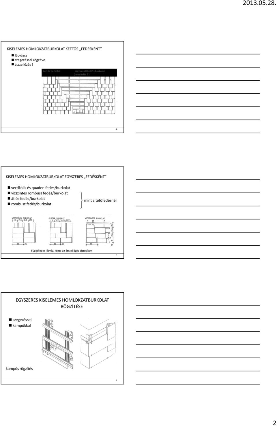 ) 4 KISELEMES HOMLOKZATBURKOLAT EGYSZERES FEDÉSKÉNT vertikális és quader fedés/burkolat vízszintes rombusz