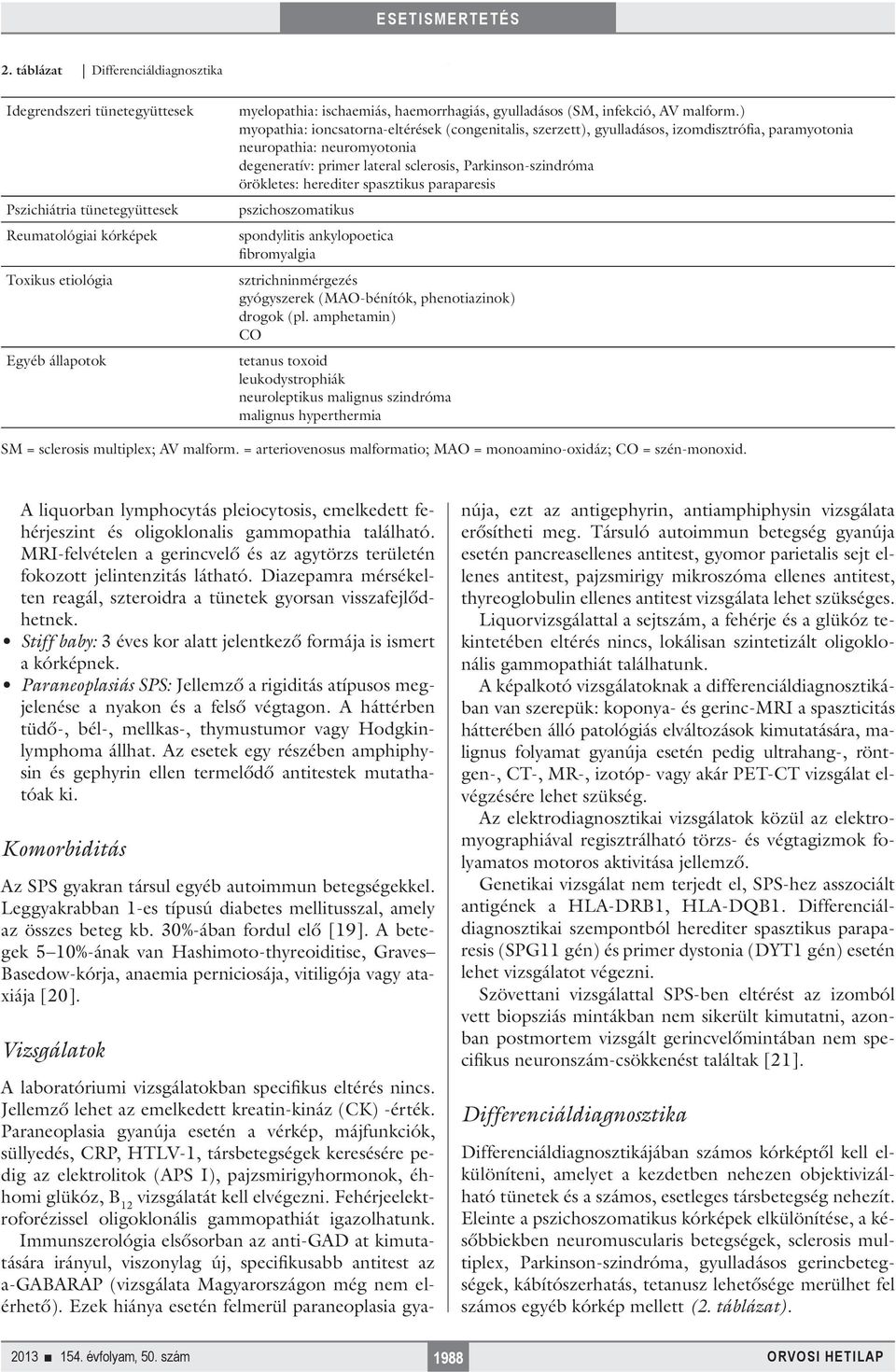 ) myopathia: ioncsatorna-eltérések (congenitalis, szerzett), gyulladásos, izomdisztrófia, paramyotonia neuropathia: neuromyotonia degeneratív: primer lateral sclerosis, Parkinson-szindróma örökletes: