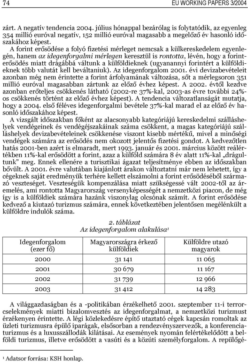 A forint erősödése a folyó fizetési mérleget nemcsak a külkereskedelem egyenlegén, hanem az idegenforgalmi mérlegen keresztül is rontotta, lévén, hogy a forinterősödés miatt drágábbá váltunk a