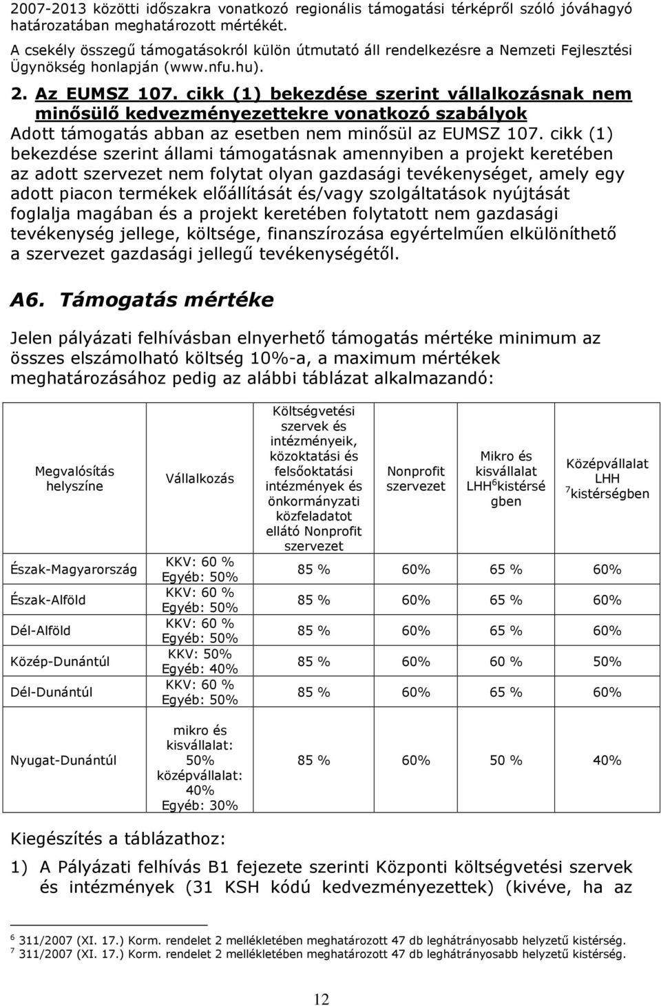 cikk (1) bekezdése szerint vállalkozásnak nem minısülı kedvezményezettekre vonatkozó szabályok Adott támogatás abban az esetben nem minısül az EUMSZ 107.