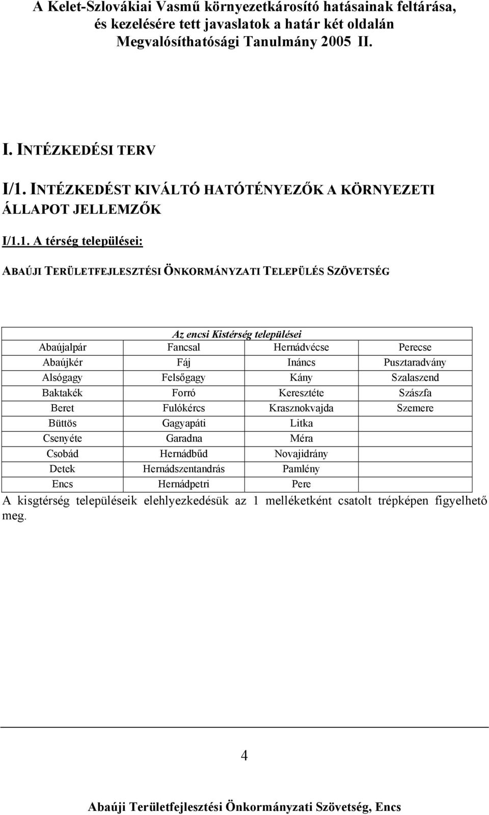 1. A térség települései: ABAÚJI TERÜLETFEJLESZTÉSI ÖNKORMÁNYZATI TELEPÜLÉS SZÖVETSÉG Az encsi Kistérség települései Abaújalpár Fancsal Hernádvécse