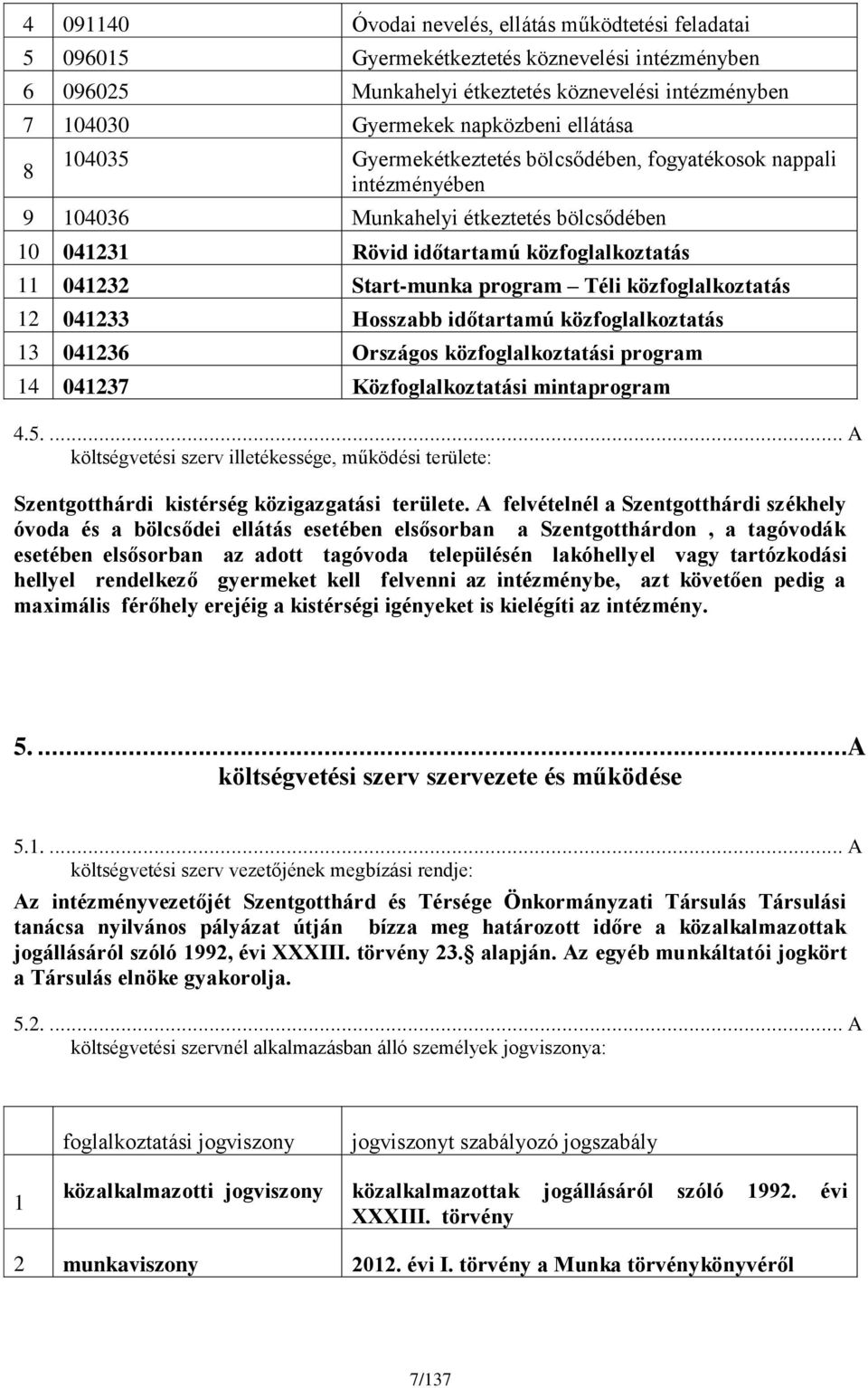 program Téli közfoglalkoztatás 12 041233 Hosszabb időtartamú közfoglalkoztatás 13 041236 Országos közfoglalkoztatási program 14 041237 Közfoglalkoztatási mintaprogram 4.5.