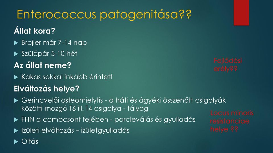 Gerincvelői osteomielytis - a háti és ágyéki összenőtt csigolyák közötti mozgó T6 ill.