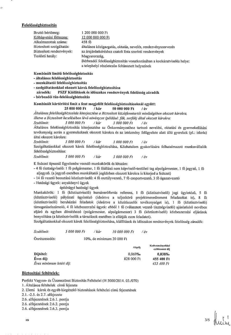 helye: a telephelyi részletezőn feltüntetett helyszínek Kombinált limitű felelősségbiztositás - általános felelősségbiztositás munkáltatói felelősségbiztosítás - szolgáltatásokkal okozott károk