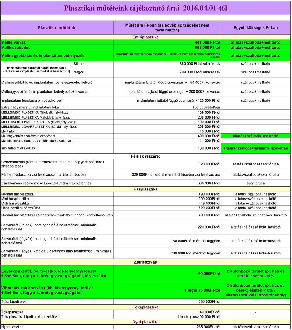 implantátum behelyezés Implantátumok formától függő csomagárak (kérésre más implantátum márkát is beszerzünk) Műtét ára Ft-ban (az egyéb költségeket nem tartalmazza) implantátum fajtától függő