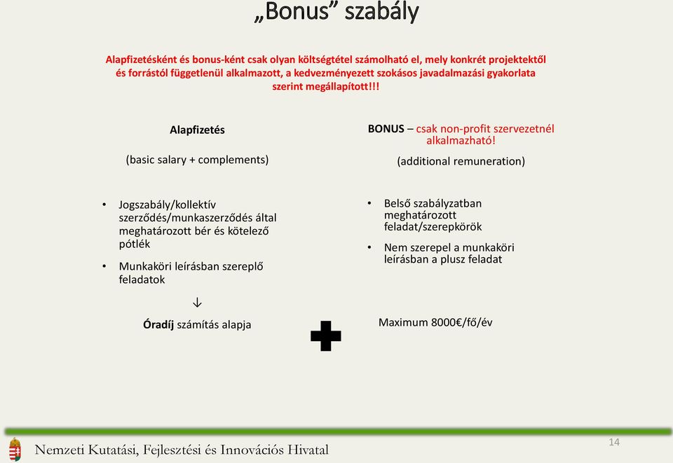 !! Alapfizetés (basic salary + complements) BONUS csak non-profit szervezetnél alkalmazható!