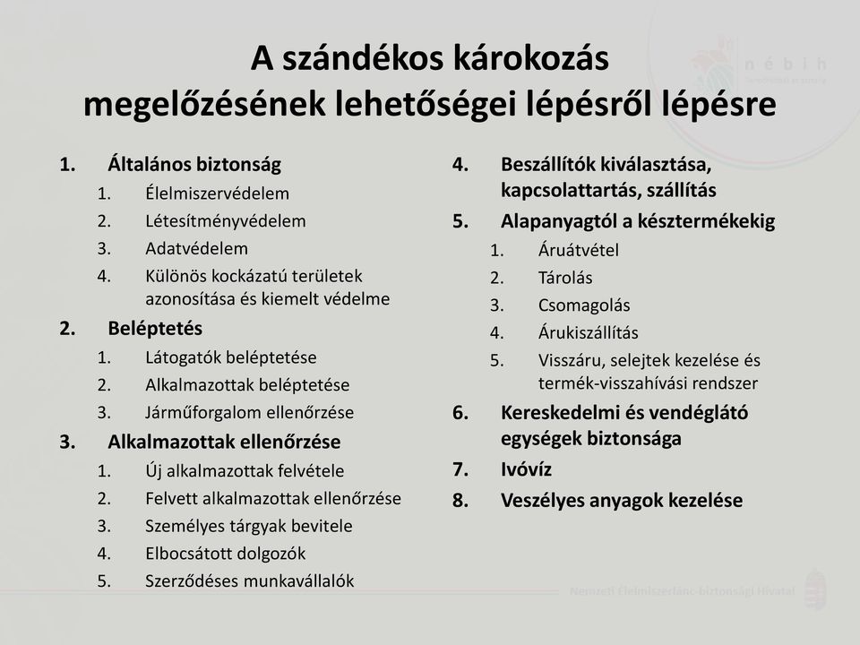 Új alkalmazottak felvétele 2. Felvett alkalmazottak ellenőrzése 3. Személyes tárgyak bevitele 4. Elbocsátott dolgozók 5. Szerződéses munkavállalók 4.