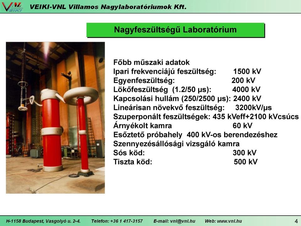 2/50 μs): 4000 kv Kapcsolási hullám (250/2500 μs): 2400 kv Lineárisan növekvő feszültség: 3200kV/μs