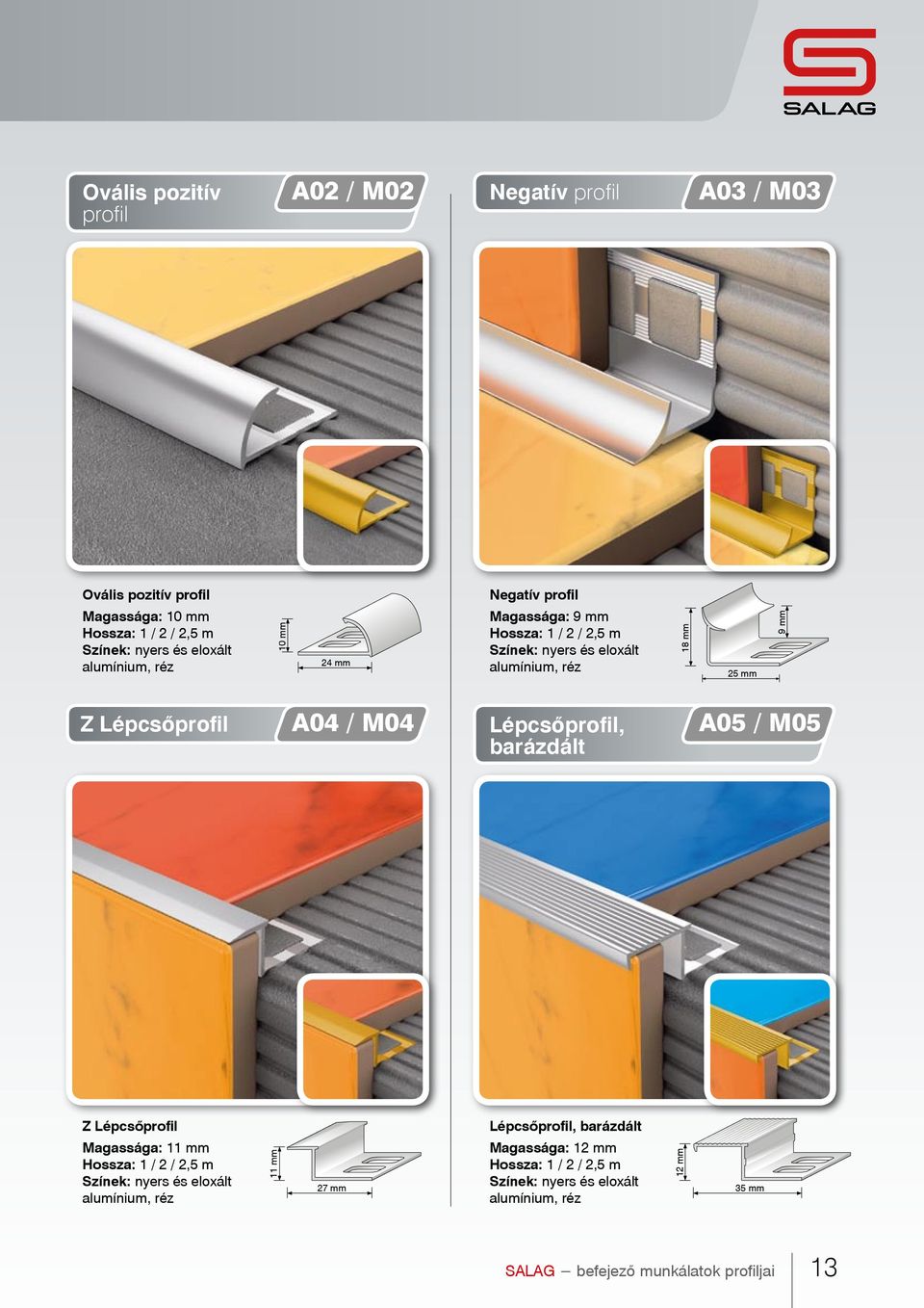mm 26 mm 19 mm A04 / M04 Lépcsőprofil, barázdált A05 / M05 34 mm 34 mm 18 Z Lépcsőprofil Magassága: Hossza: 1 / 2 / 2,5 m Színek: nyers és eloxált alumínium, réz 27 mm 12