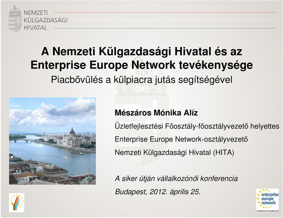 Üzletfejlesztési Főosztály-főosztályvezető helyettes Enterprise Europe Network-osztályvezető